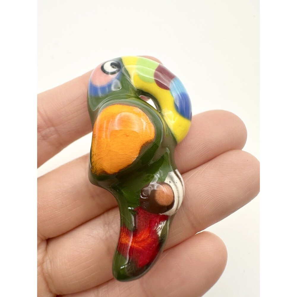 Vintage Ceramic Bird Pin Brooch Multicolored